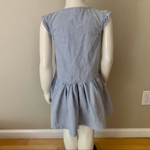 TOMMY HILFIGER Striped Denim Ruffle Dress Sleeveless 100% Cotton Blue & White 5 - Picture 13 of 16